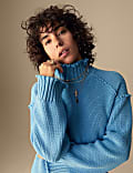 Cotton Rich Textured High Neck Jumper