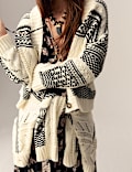 Cotton Rich Striped Textured V-Neck Cardigan