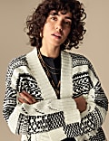 Cotton Rich Striped Textured V-Neck Cardigan