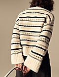 Cotton Rich Striped Textured V-Neck Jumper
