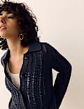 Cotton Rich Textured Collared Cardigan