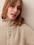 Fluffy Polo Neck Button Detail Jumper