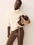 Pointelle Roll Neck Jumper with Wool