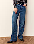 Jean taille haute coupe large avec d&eacute;coration