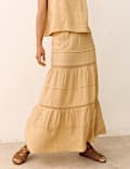 Lace Detail Pintuck Maxi Tiered Skirt