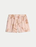 Printed High Waisted Button Detail Shorts