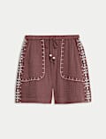 Pure Cotton Embroidered Triple Cloth Shorts