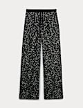 Embroidered Metallic Wide Leg Trousers