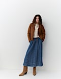 Lyocell Blend Denim Midi Skirt