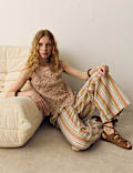 Pure Cotton Striped Wide Leg Trousers
