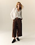 Suede Wide Leg Cropped Trousers