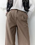 Cotton Pleat Front Barrel Leg Trousers