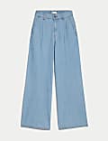 Jean taille haute coupe large 100&nbsp;% coton