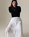 Cotton Rich Broderie Midaxi Tiered Skirt