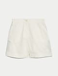 Linen Rich Striped High Waisted Shorts