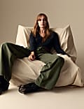 Cotton Blend Relaxed Wide Leg Trousers