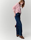 Girlfriend-jeans met halfhoge taille, omslag en lyocell