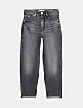Girlfriend-jeans met halfhoge taille, omslag en lyocell