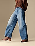 High Waisted Front Seam Wide Leg Jeans