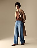 High Waisted Front Seam Wide Leg Jeans