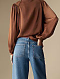 High Waisted Front Seam Wide Leg Jeans