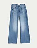 High Waisted Front Seam Wide Leg Jeans