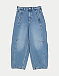 Knöchellange Barreljeans aus Lyocell-Mischgewebe mit hohem Bund