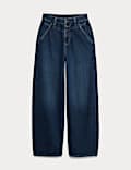 High Waisted Pleat Front Barrel Leg Jeans