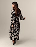 Crepe Floral Tie Neck Midaxi Waisted Dress