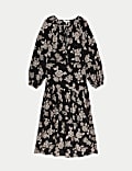 Robe midaxi à taille ajustée, encolure à nouer, en crêpe fleuri