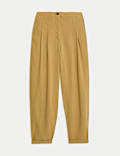 Linen Blend Pleat Front Tapered Trousers
