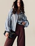 Linen Blend Pleat Front Tapered Trousers