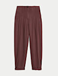 Linen Blend Pleat Front Tapered Trousers