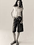 Denim High Waisted Bermuda Shorts