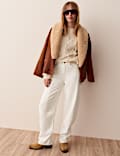 Lyocell Blend High Wasited Seamed Barrel Leg Jeans