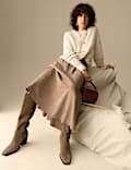Suede Pleated Midi Skirt
