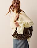 Sheer Pleated High Neck Blouse