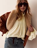 Sheer Pleated High Neck Blouse