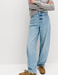 High Waisted Crease Front Barrel Jeans