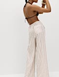 Linen Rich Drawstring Wide Leg Trousers
