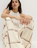 Linen Rich Checked Wide Leg Trousers