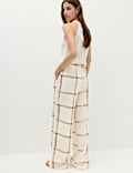Linen Rich Checked Wide Leg Trousers