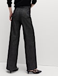 High Waisted Shimmer Wide Leg Ankle Grazer Jeans