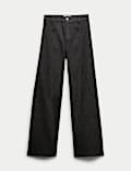 High Waisted Shimmer Wide Leg Ankle Grazer Jeans
