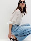 Cotton Rich Mid Rise Wrap Front Wide Leg Jeans
