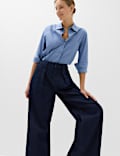 High Waisted Pleated Wide Leg Jeans
