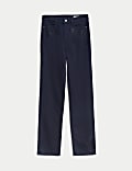 Hoch geschnittene Jeans mit geradem Bein und Verzierung