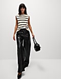 Leather Look Wide Leg Trousers