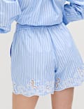 Pure Cotton Embroidered Striped Shorts