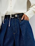 High Waisted Pleat Front Wide Leg Jeans